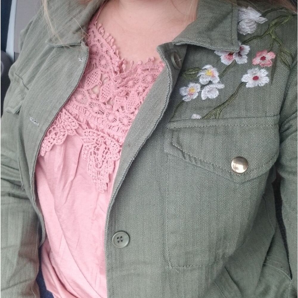 Roly Poly floral embroidered button up jacket green multicolor small